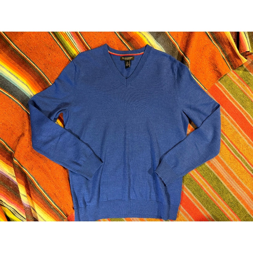 Banana Republic Merino Wool V-Neck Long Sleeved Sweater Royal Blue Mens Sz L